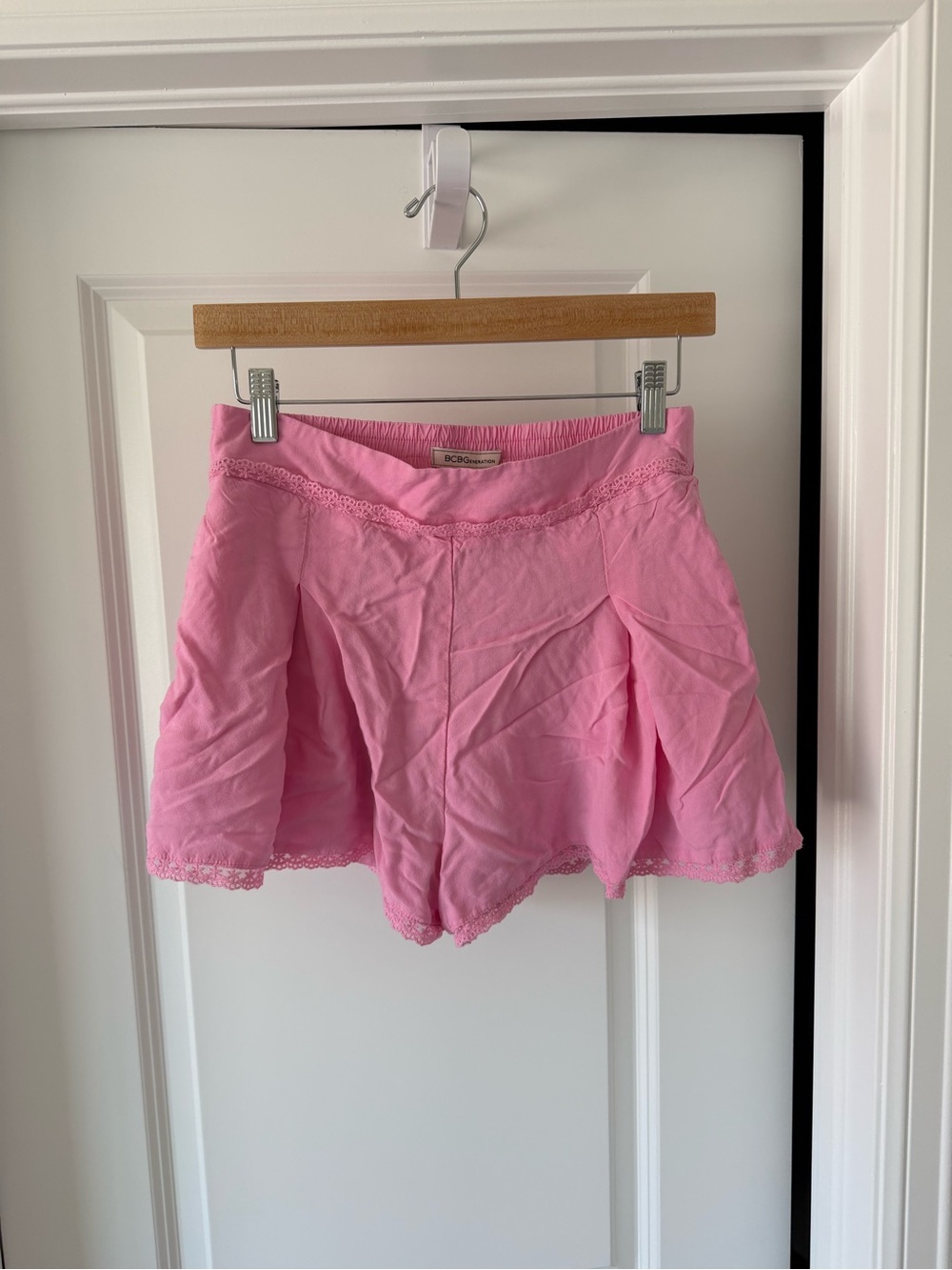 BCBGeneration Pink Lace-Trim Skort Shorts